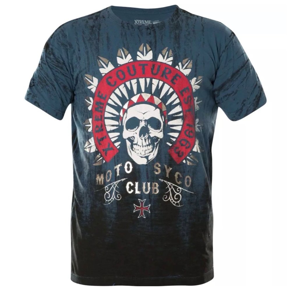 XTREME COUTURE by AFFLICTION Men's T-Shirt CHIEF MOTOR CLUB Blue Biker S-5XL - Picture 2 of 9